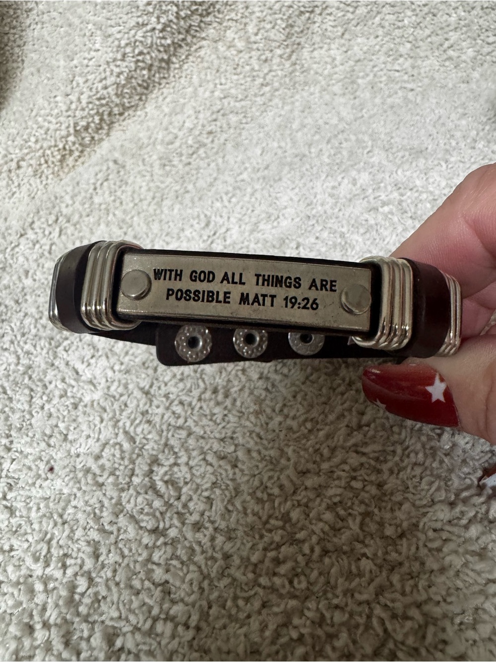 Paparazzi Silver and Brown Engraved Scripture Bracelet